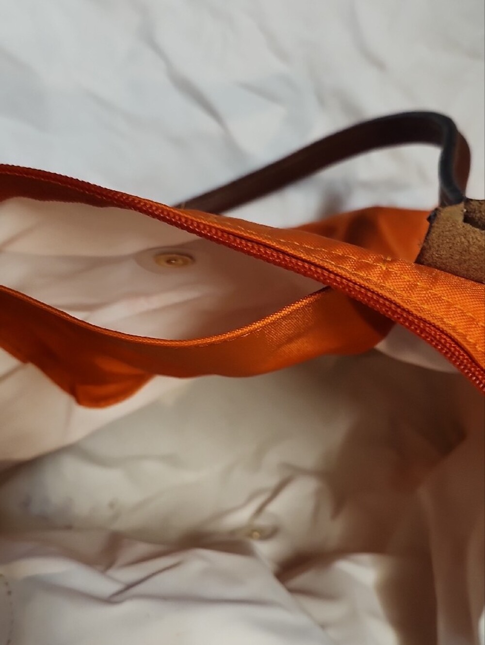 Longchamp Orange Nylon Tote with Brown Trim - Picture 7 of 9